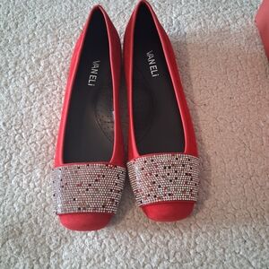 Vaneli Nabila Red Suede Rhinestone Flats New